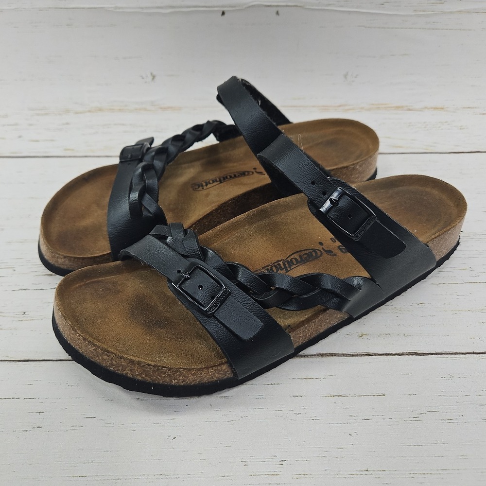 Aerothotic Viking Strappy Sandals Womens 39 US 9 Black Braided Cork Boho Buckle